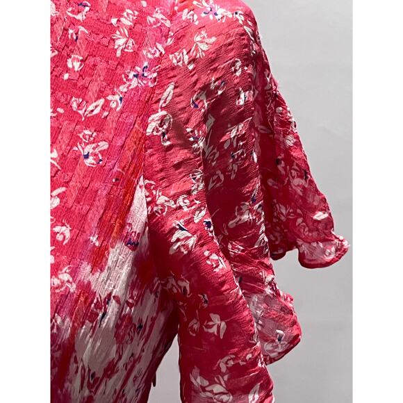 TANYA TAYLOR Blaire Floral‎ Silk Midi Dress Dress Ditsy Red Stripe Guava Pink  6 - Picture 5 of 12